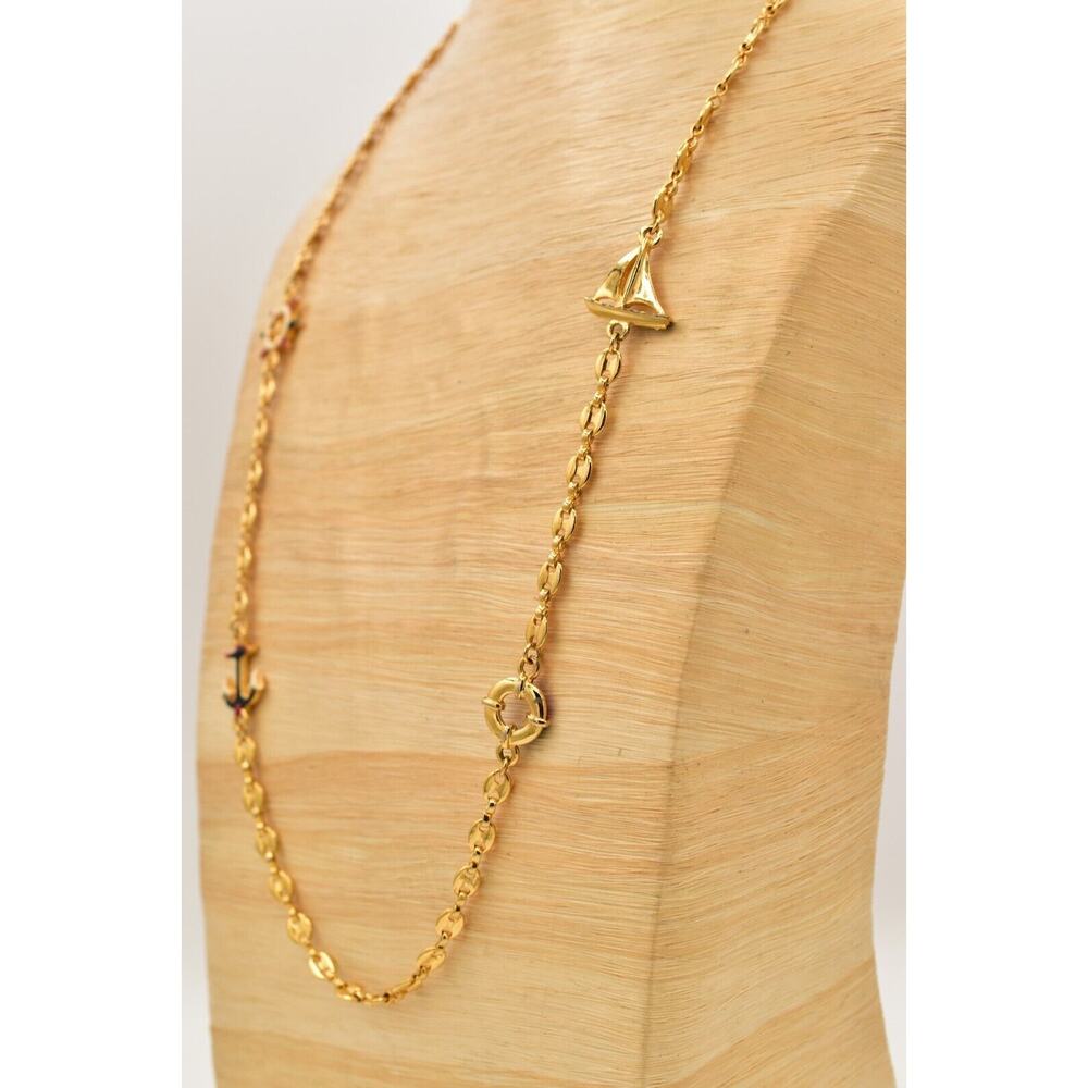 Vintage Mariner Station Chain Necklace Anchor Sail Boat Helm Red Blue Gold BinBC - Picture 11 of 12